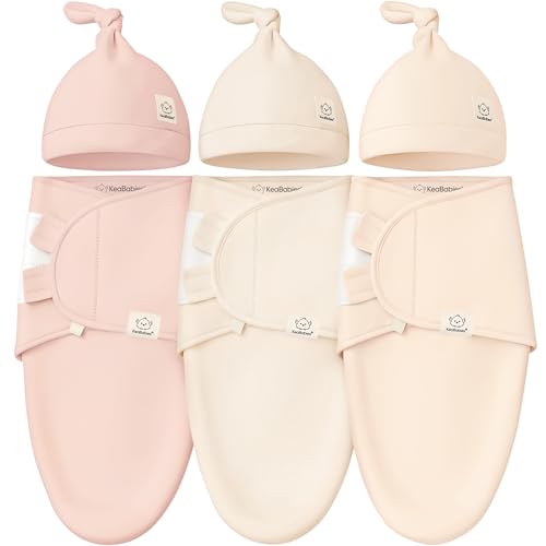 Image of KeaBabies 3-Pack Swaddles for Newborns, Girls, Boys with Hats - Organic Soft Baby Sleep Sacks, Breathable Baby Swaddle 3-6 Months Beanies Set, Premie Infant Sleep Sack 0-3 Months (Angelic)