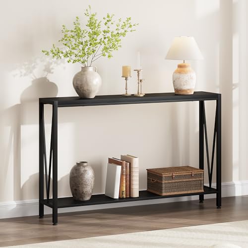 GarveeHome Console Table, 2-Tier Entryway Table with Storage, Narrow Sofa Table with V Design, 43 in Industrial Console Table for Entryway, Living Roo