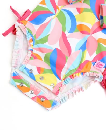 Image of RuffleButts Baby Girls UPF 50+ Sun Protection Floral Printed Long Sleeve One Piece Rash Guard Swimsuit with Zipper