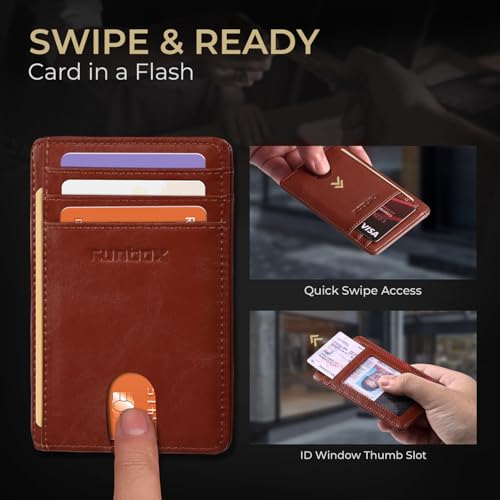 Image of RUNBOX Slim Minimalist Front Pocket RFID Blocking Leather Wallets for Men and Women Card Holder Wallets Gifts for men