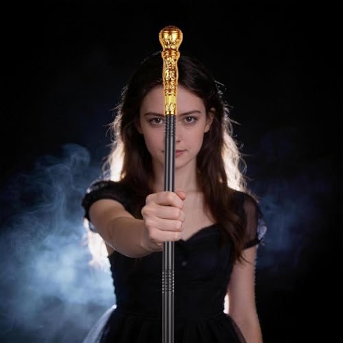 Image of GORGECRAFT Antique Victorian Cane Vintage Walking Stick 145cm Long Costume Cane Plastic Punk Prop Pretend Play Scepter with Golden Round Top Knob Cosplay Prop for Halloween Adults