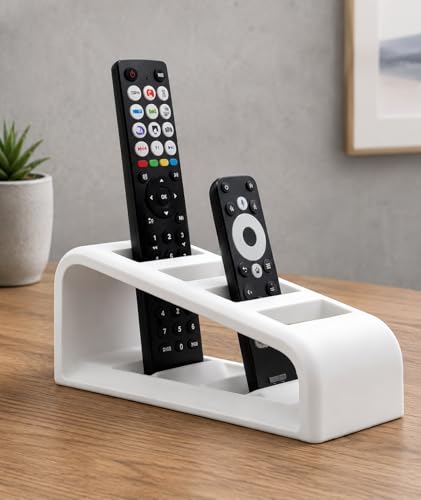 Kumanda Organizer Standı, 4 Bölmeli Masaüstü Uzaktan Kumanda Tutucu, Beyaz, TV, Klima ve Medya Kumandaları için Düzenleyici