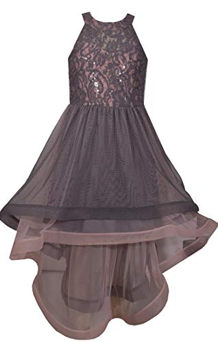 Bonnie Jean Girl's Special Occasion Prom Dress - Grey and Pink Sequin