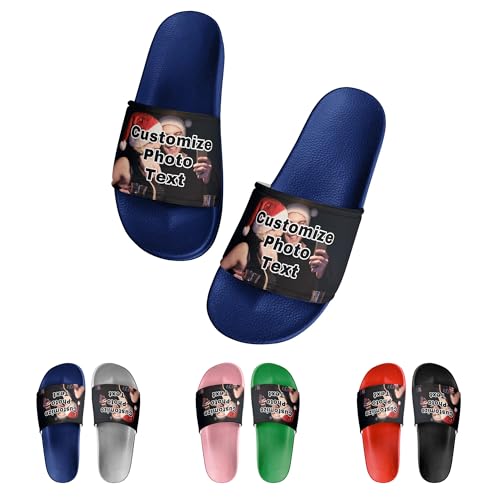 RoPox Personalizar Slippers, Zapatillas Personalizadas con Su Nombre/Foto, Casa Baño Chancletas Slides Sandalias Verano Zapatos