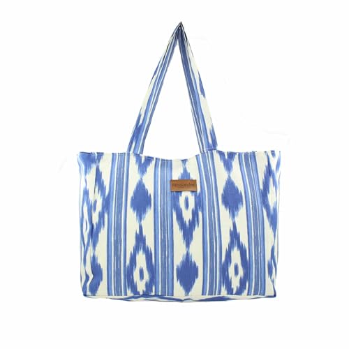 Miel & Pomelo Sweet Living | Bolsa de Playa | Bolso Mujer Verano con Forro y Bolsillo Interior | Tejido Canva - Medidas 40x30x20cm (Azul)