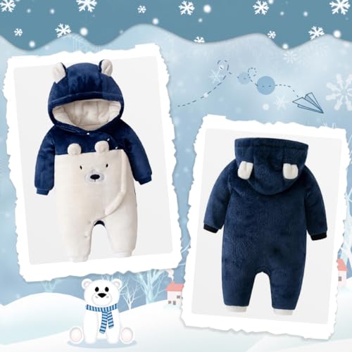 Image of Fairy Baby Newborn Baby Snowsuit Bear Suit Romper Winter Warm Coat Infant Fleece Footie Jumpsuit for Girls Boys 0-18M