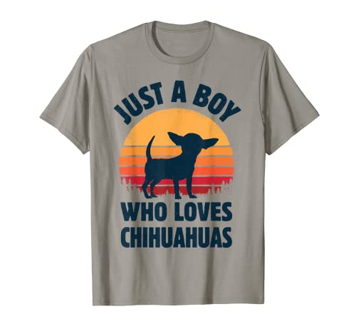 Chihuahua Just A Boy Who Loves Dogs Hommes Retro Vintage Sunset T-Shirt