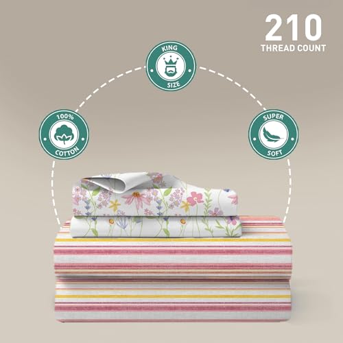 Image of MYTRIDENT Soft Comfort Bedsheet for Double Bed, 100% Cotton Bedsheet, Soft and Breathable, King Size Bedsheet with 2 Pillow Covers - Bloom Era