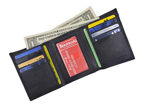 Men's Genuine Leather Trifold Wallet Black 8 Credit Card slots ID window2