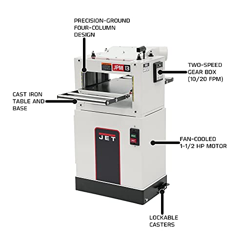 Jet Jpm-13Cs, 13-Inch Planer/Molder, 3 Hss Knives, 1-1/2Hp, 1Ph 115/230V (708524) #TOP1