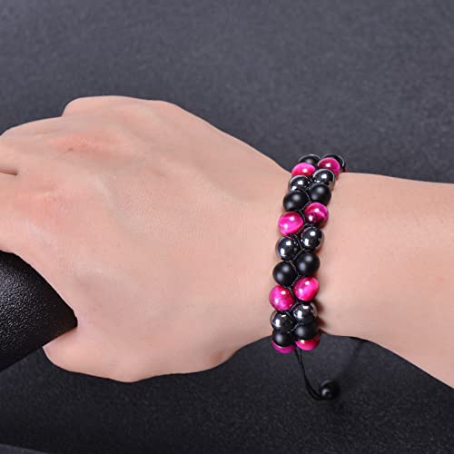 Oaheras Beaded Bracelets For Women Triple Protection Spiritual Healing Natural Pink Tiger Eye Black Obsidian And Hematite 8Mm Stone Bead Energy Crystal Bracelet - Bring Good Luck And Happiness #TOP7