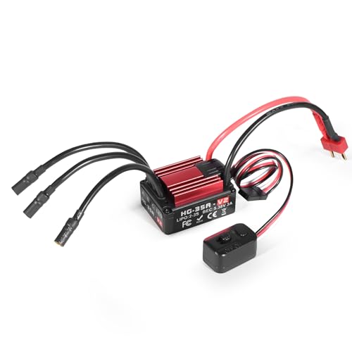 Walmeck 1/10 Crawler ESC, Controlador Electrónico de Velocidad sin Escobillas para Coches RC, Compatible con Motores 3650 3660, Freno Proporcional, Freno de 4 Pasos (Enchufe en T rojo)