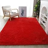Highdi Alfombra Salón Pelo Largo Grande Color Caramelo Alfombras de Pelo Largo Alfombra de Salón Lavable y Antideslizante Suave Alfombra Dormitorio Modernas Alfombra Shaggy (80x200cm,Rojo)