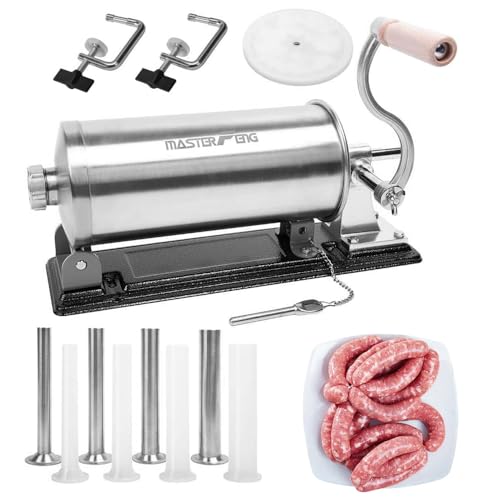 MASTER FENG Machine horizontale à saucisses en acier inoxydable emballée avec 8 entonnoirs à farce et 1 piston en silicone, capacité de 2,7 kg