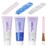 Body Glitter gel 3 Stück,Glitter Sequins Chunky Glitter Liquid Gel Chunky Glitzer Gel für Gesicht Haare Lippen Nägel Make Up Kosmetik Festival Party
