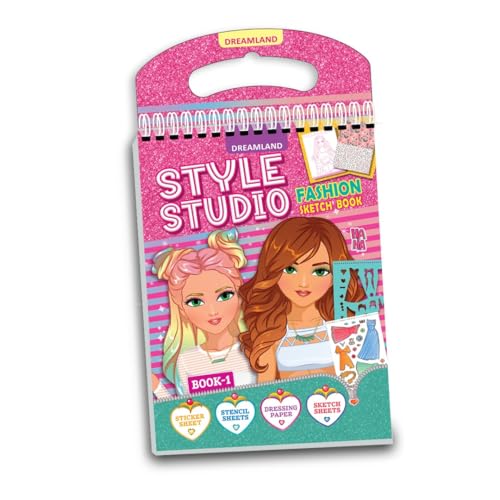 Image of Style Studio Fashion Sketch Activity Book 1 for Girls Age 4-8 years- Creative Design Kit with Sticker Sheets, Stencil Sheets, Dressing Paper & Sketch Pages | Fun DIY Activity Book
