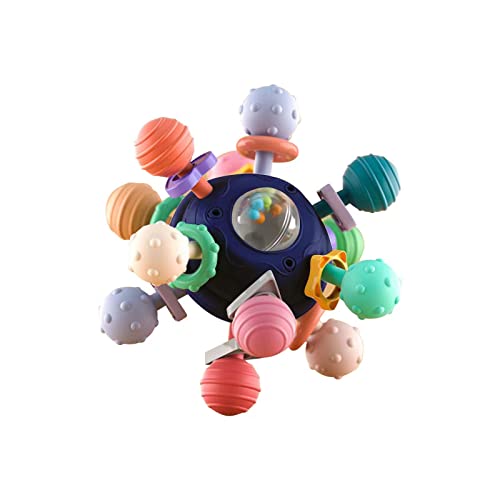 Image of Alwoligag Baby Teething Toys Sensory Chew Infant Teething Relief Colorful Ball Rattle Teethers Toys Grasping Activities Baby Toys for 0-6-12-18 Months Girls Boys Gifts (Blue)
