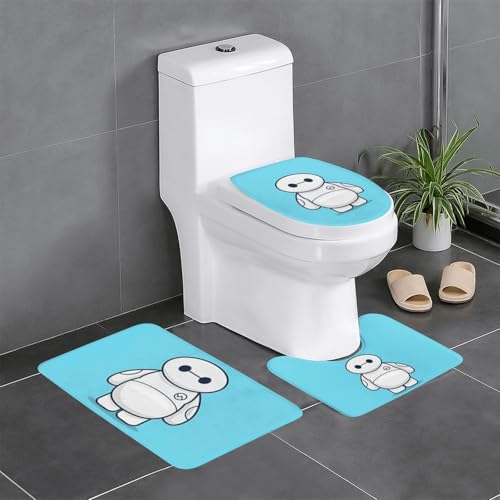 ベイマックス かわいい アニメ 3点セット バスマット トイレマット 便座カバー フタカバー 滑り止め 吸水 人気 漫画 足ふきマット 暖房 ふんわり 洗える 抗菌 防臭
