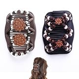 YAVRIX Pack de 2 Peinetas para el Pelo con Cuentas de Madera, Pinzas de Pelo Decorativas con Flores para Mujer y Niña