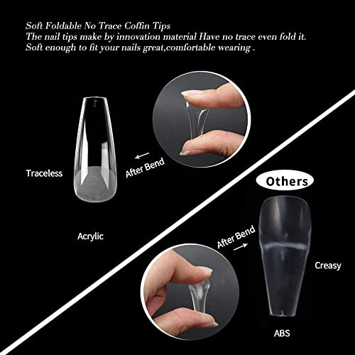 UNA GELLA Long Coffin Fake Nails 504Pcs Pre-Shape Coffin Gel Nail Tips Clear XL Long Press On Nails Pre Etched Full Cover Nail Tips For Home DIY Salon 12 Sizes by UNA GELLA - Image 5