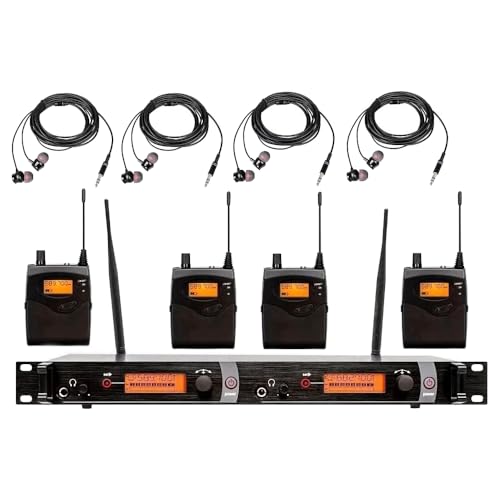 Generic All-Metal Dual Channel Wireless in-Ear Monitor System for Professional Stage Performance & Conference, Black, IEM2050-4E