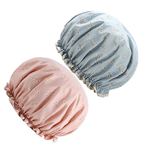 Healeved 2 Piezas Gorros De Baño Impermeables De Doble Capa Estampado De Eva Para Mujer Gorro De Ducha Para Piscina Casa Para Mujer