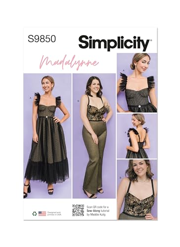 Simplicity SS9850BB Misses' and Women's Corseted Top Dress and Jumpsuit Sewing Pattern Packet by Madalynne Intimates, Design Code S9850, Sizes 1X-5X