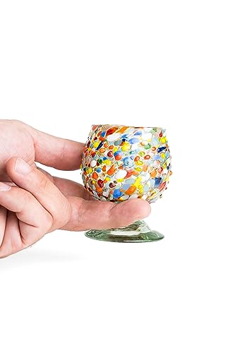 Mextequil - Authentic Mexican Tequila Hand Blown Shot Glasses - Set Of 4-2 Oz - Mini Glass Snifters - Heavy Base - Cognac (Confetti) #TOP4