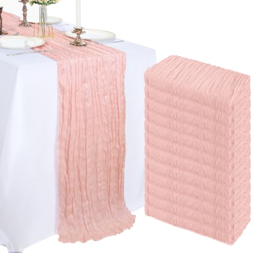 CKIKU 12 Pack 10Ft Blush Pink Cheesecloth Table Runner 23 x 120 Inch