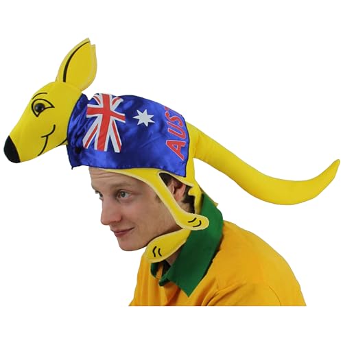Australian Kangaroo Hat with Cape, Aussie Novelty Costume Hat for Australia Day Sports Events & Parties
