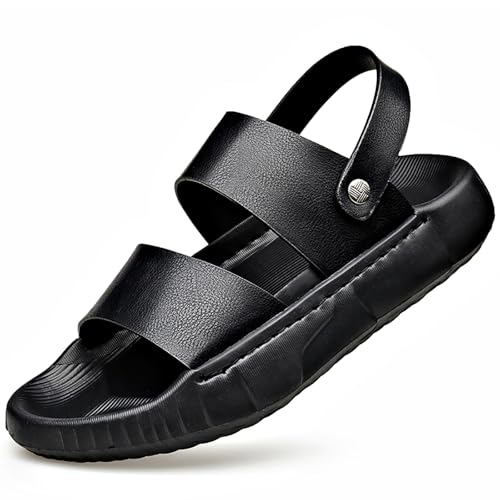 Men's Leather Platform Sandals with Adjustable Dual Use Ankle Straps Casual Comfort Open Toe Anti-Slip Soft Bottom Slip-On Slides Summer Outdoor Indoor Beach Water Shoes