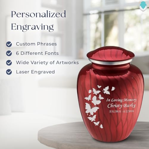 Image of Geturns - Adult Custom Butterfly Cremation Urns for Human Ashes I Pearl Cany red Large Funeral Urn for Female and Male I 200 lbs