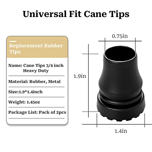 4Pcs Cane Tips 3/4 Inch Heavy Duty Rubber Cane Tips, Anti Slip TPR Replacement Rubber Tips for Canes, Walking Sticks, Hiking Stick, Seniors Crutches