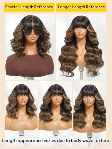 Image of Beauty Forever HD Lace Wear & Go Glueless Human Hair Wig Body Wave, 13x4 Pre Cut Pre Plucked Lace Front Wig with Curtain Bangs, Balayage Highlight, Beginner Friendly 22 inch