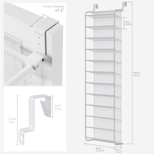 Image of Whitmor 36 Pair Over The Door Shoe Organizer, 12 Tier Hanging Shoe Organizer, Heavy Duty Metal & Mesh Shoe Holder, Hanging Shoe Rack for Closet Organizer & Storage, 74 inchL x 21.7 inchW x 7.5 inchH, Matt White
