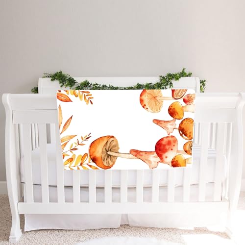 Image of Mushroom Theme Baby Monthly Milestone Blanket, Soft Flannel Watercolor Spring Tropical Eucalyptus Leaves Botanical Photography Prop Newborn Baby Shower Age Growth Tracker (Orange, 48x48in)