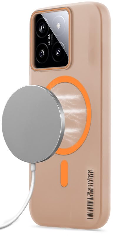 Image of Mr. Case Back Cover for Xiaomi 14 5G Sleek Frosted Translucent Back Only Compatible with Wireless Magnetic Accessories | Anti-Scratch Shockproof Phone Case - Orange