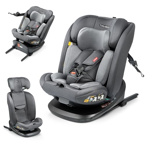 BABYAUTO – Silla de Coche Zafiro iFix i Size (0 12 Años, 40 150 cm, 0 36 kg) – Giratoria 360° – ISOFIX + Top Tether – A Contramarcha hasta 105 cm – Protección Lateral – Arnés 5 Puntos – Gris Antracita