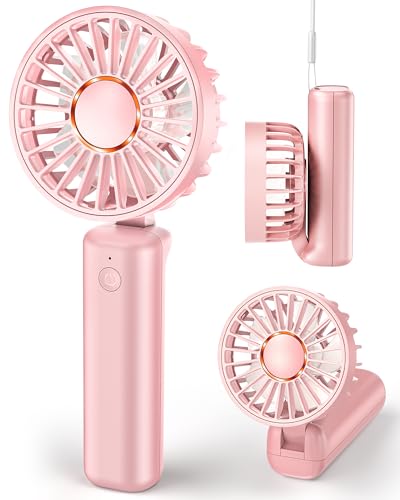Hssio Portable Handheld Fan Mini Desk Fan Foldable 1800mAh 180 Ratotion 3 Speeds Ultra Quite Up to 8H Long Use Time Small Personal Cooling Fans Makeup Eyelash Fan for Women Girl Rose Pink