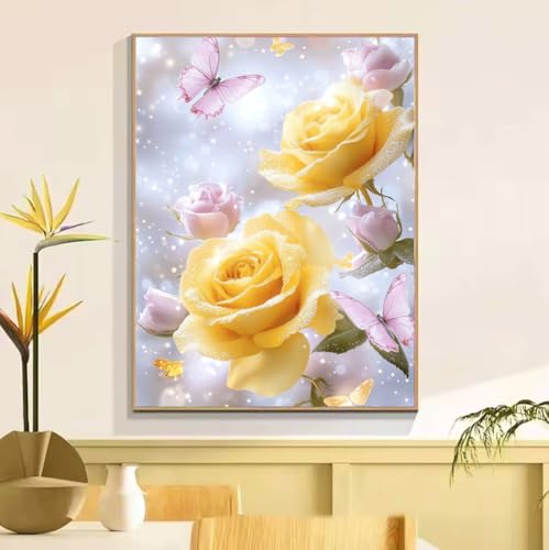 数字油絵 数字?画 ペイントバイナンバーキット 大人子供用 蝶 薔薇 ペイントバイナンバーキット 子供用 ブラシ/アクリルペイント 帆布上的Diy油画套件 手工?? ?画 ?意??? ホームウォールデコレーション用 女性へのギフト 40x50cm w6t-