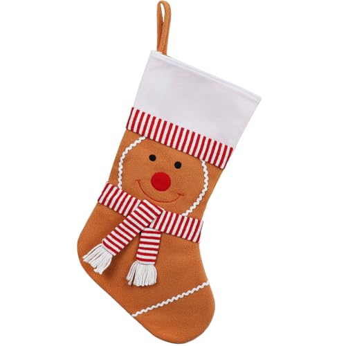 YOSICHY Funny Christmas Stocking - Gingerbread Man with Red White Scarf, Unique Large Plush Christmas Stocking for Kids,Cute Christmas Gingerbread Decorations for Tree Fireplace Home Decor-18 Inch