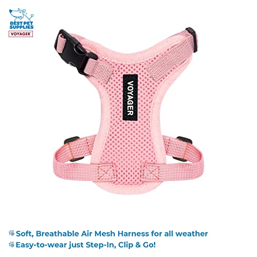 Image of Best Pet Supplies Voyager Step-in Lock Pet Harness w Reflective Pet Leash Combo Set with Neoprene Handle 5ft - Supports Small, Medium and Large Breed Puppies /Cats - Pink Set, XXXS