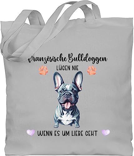 Baumwolltasche - Hunde - Französische Bulldogge - Geschenk Hundebesitzern - Unisize - Hellgrau - personalisierte tasche geschenke für hundefans hundebesitzer bulldoggen einkaufstasche