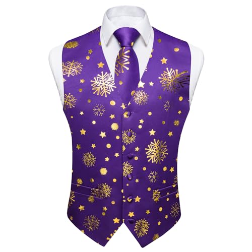DiBanGu Christmas Men's Suit Vest and Tie Snowflake Waistcoat Necktie Pocket Square Cufflinks Set Festival Party Gifts3
