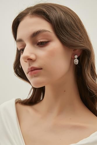EAMTI Wedding Earrings for Women Cubic Zirconia Dangle Bridal Earrings 925 Sterling Silver Post Oval Earring for Prom Bridesmaid 6