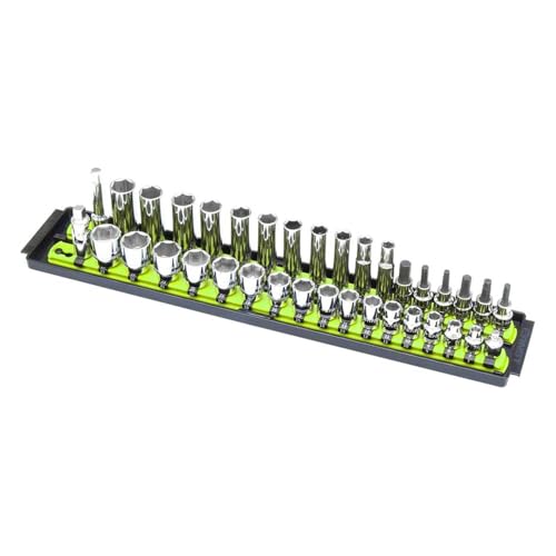 Image of Ernst Manufacturing 19-Inch Socket Boss Premium 2-Rail, 3 /8-Inch-Drive Socket Organizer, High-Visibility (8462HV) - Made in the USA