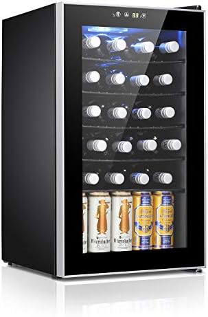 Antarctic Star 24 Bottle Wine Cooler/Cabinet Beverage Refrigerator Small Mini Wine Cellar Beer Soda Clear Glass Door Counter Top Bar Fridge Quiet Operation Compressor Adjust Temperature Freestanding