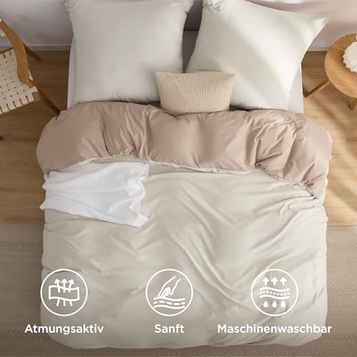 BEDSURE Bettwäsche 135x200 2teilig Mikrofaser - Khaki/Natur, 80x80 Kissen – Ansicht 2