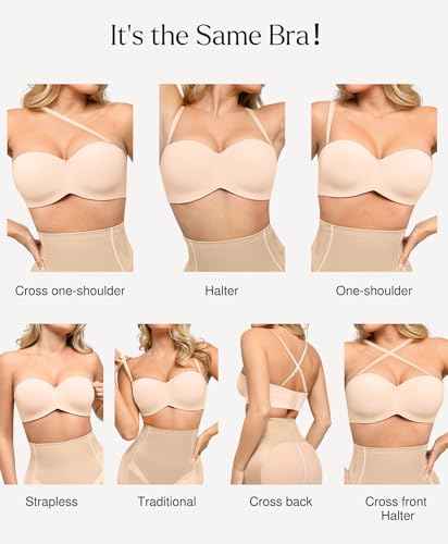 Image of Popilush Strapless Bras for Women Bandeau Unlined Bra No Padding Underwire