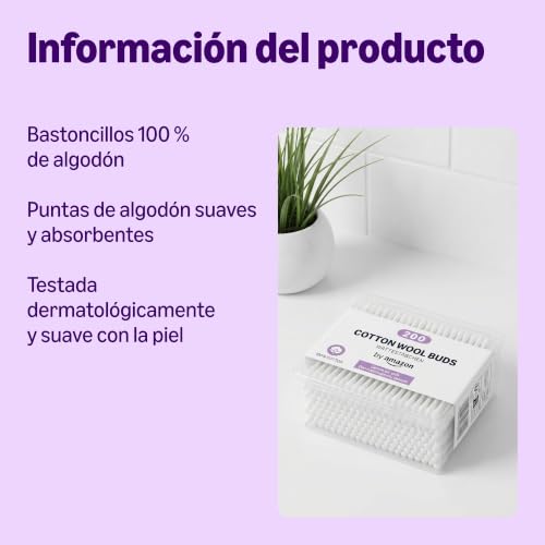 Miniatura 2 de By Amazon Bastoncillos De Algodón, 100 Algodón, 200 Unidades